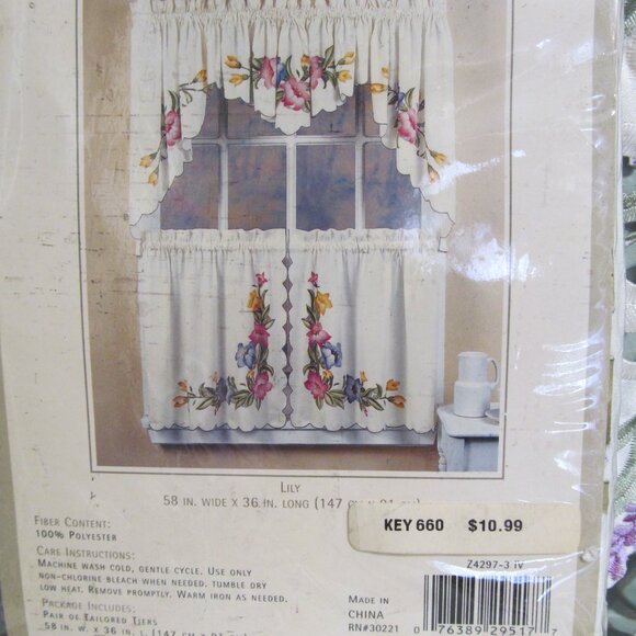 CHF Industries Curtains Pair of Tiers Embroidered Lily Flowers 58 x 36" NIP - Picture 7 of 16